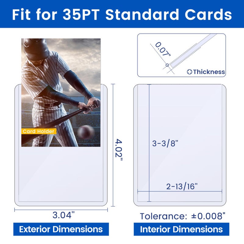 سويز 48 جرابًا للبطاقات من البلاستيك الصلب، حامل بطاقات Sooez 35PT، واقي بطاقة بيسبول 3 بوصة × 4 بوصة، حافظة بطاقات صلبة لبطاقات الألعاب القابلة للتحصيل، بطاقات كرة القدم الرياضية التجارية ذات الحجم القياسي - Image 2